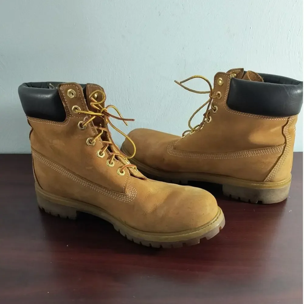 Timberland Premium 6 Inch Waterproof Boots Men's Size 9.5 Wheat Nubuck Leather